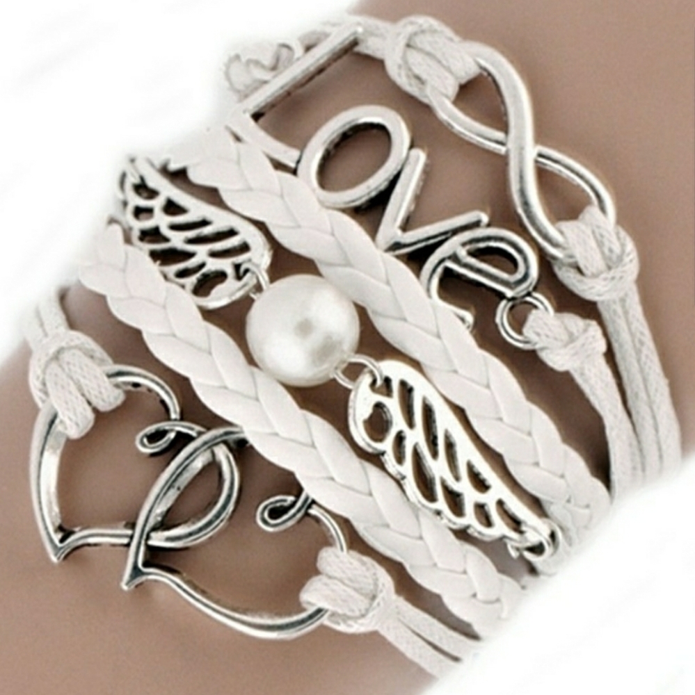 VINTAGE LEATHER  MULTILAYER LOVE, WINGS  BRACELET